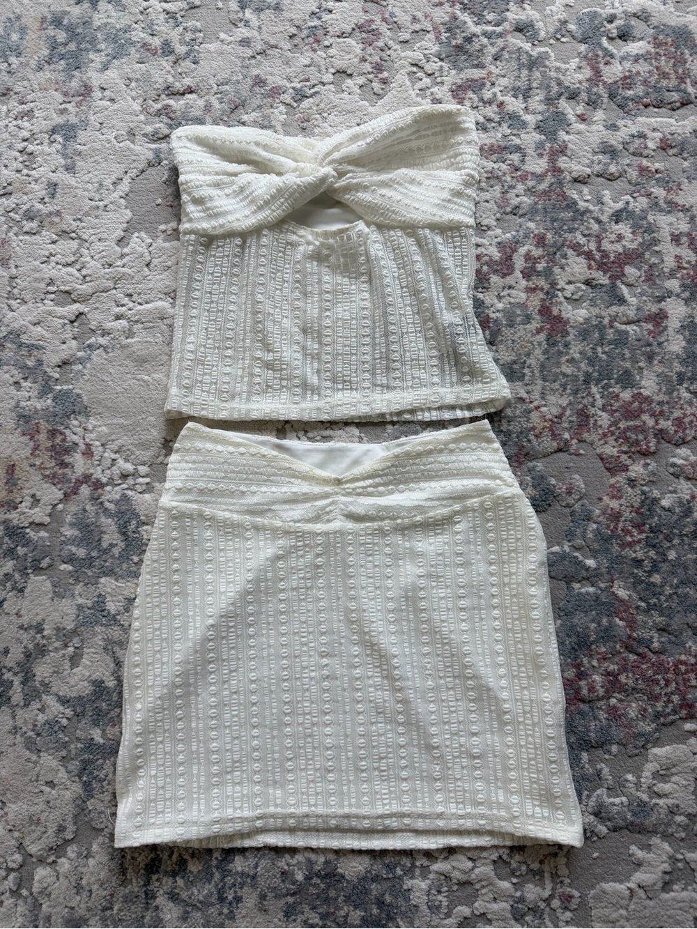 White Textured Mini Skirt and Top- Women's Casual Chic